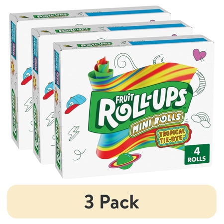 (3 pack) Fruit Roll-Ups Tropical Tie-Dye Mini Roll-Ups 4 CT
