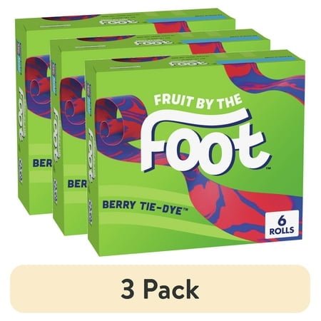 (3 pack) Fruit by the Foot Fruit Flavored Snacks, Berry Tie-Dye, 4.5 oz, 6 Count