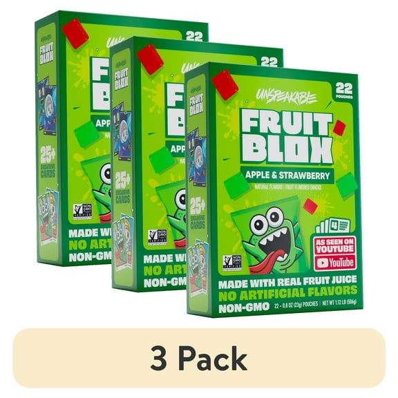 (3 pack) FruitBlox Unspeakable Apple Strawberry Fruit Snacks, 22 Count