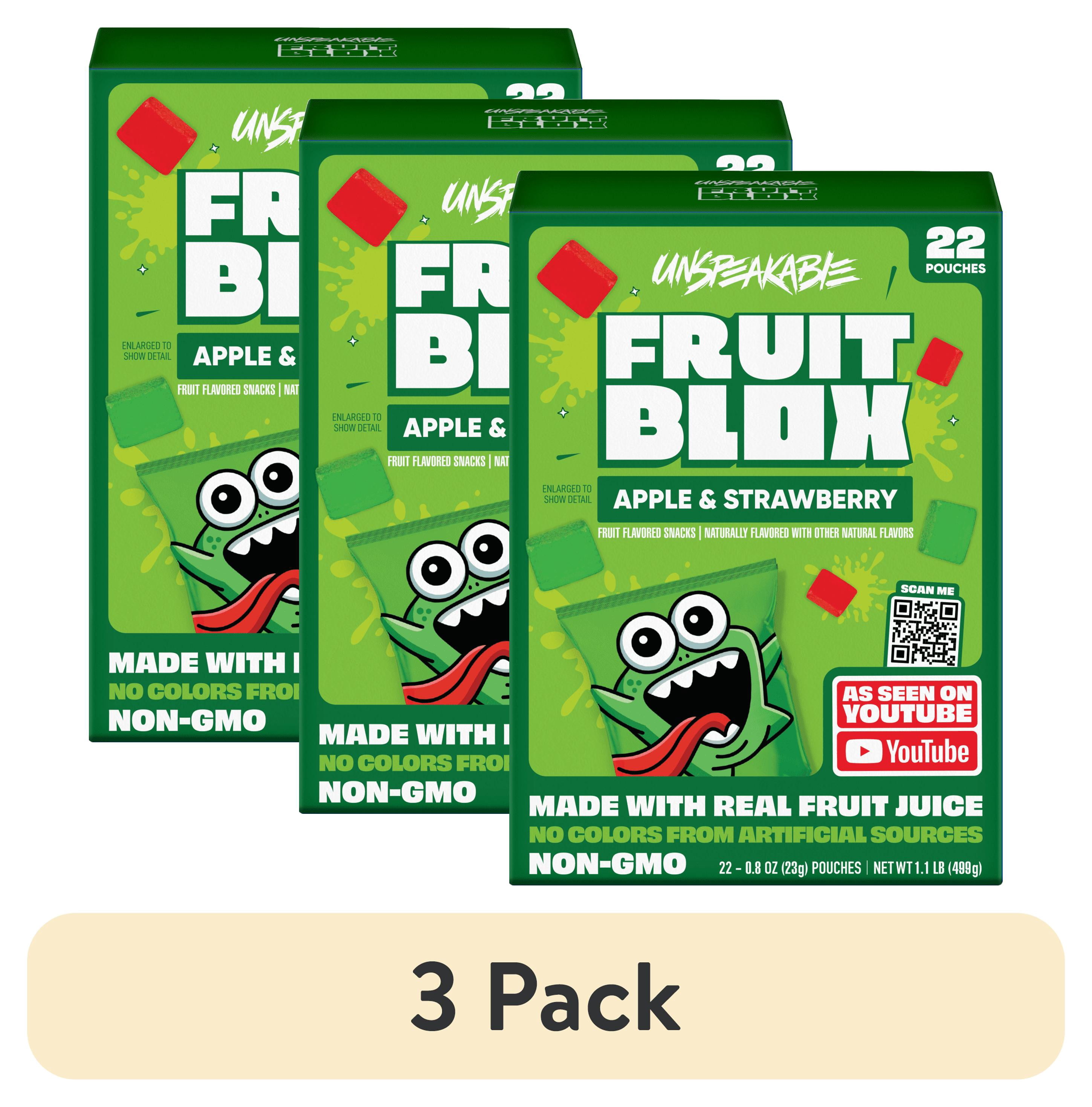 3 pack) FruitBlox Unspeakable Apple Strawberry Fruit Snacks, 22