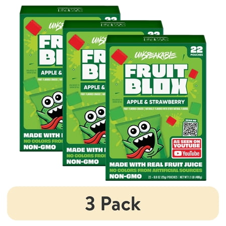 (3 pack) FruitBlox Unspeakable Apple Strawberry Fruit Snacks, 22 Count