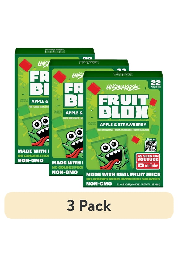 (3 pack) FruitBlox Unspeakable Apple Strawberry Fruit Snacks, 22 Count