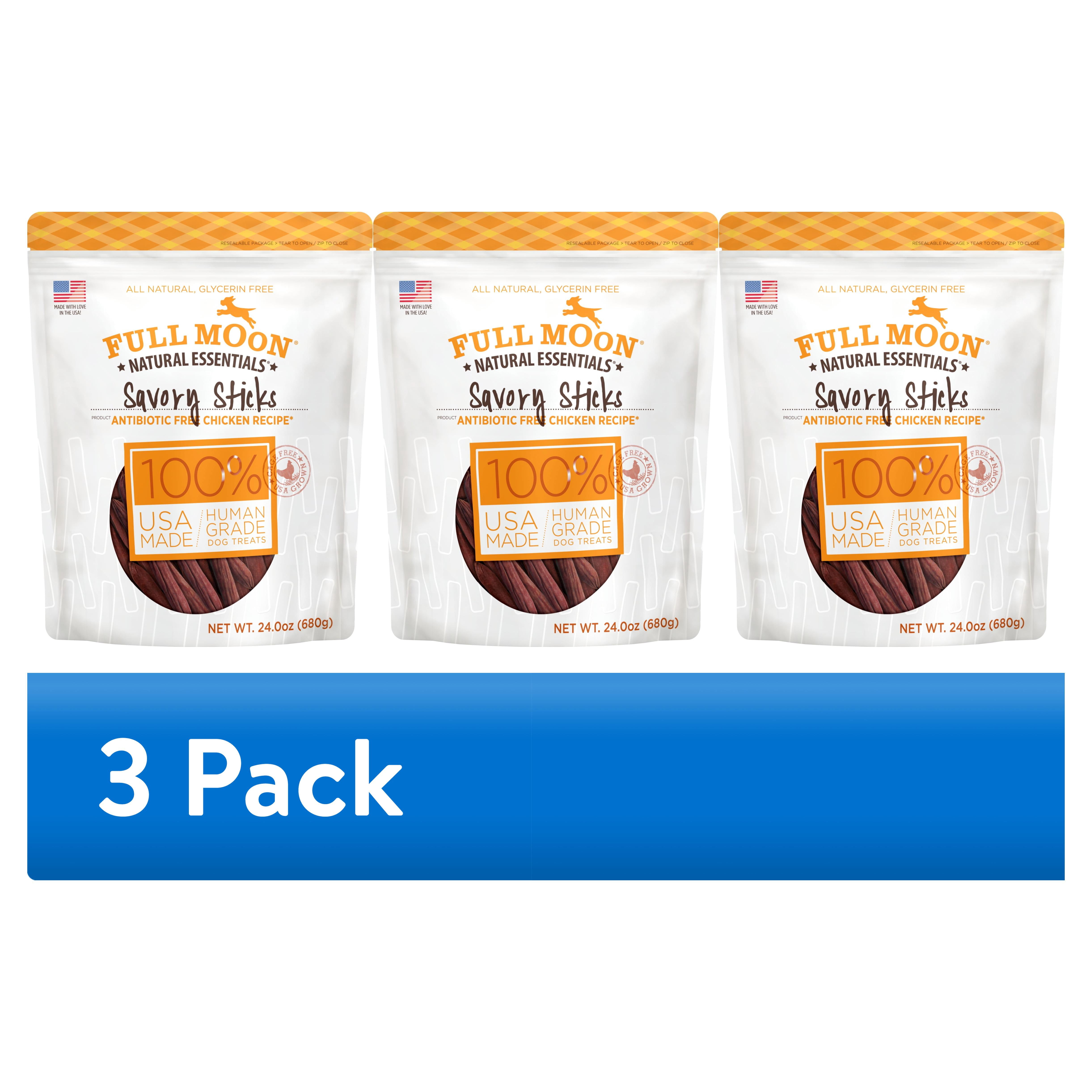 (3 pack) Full Moon All Natural Human Grade Dog Treats, Essential Chicken Savory Sticks, 24 Ounce, Dry