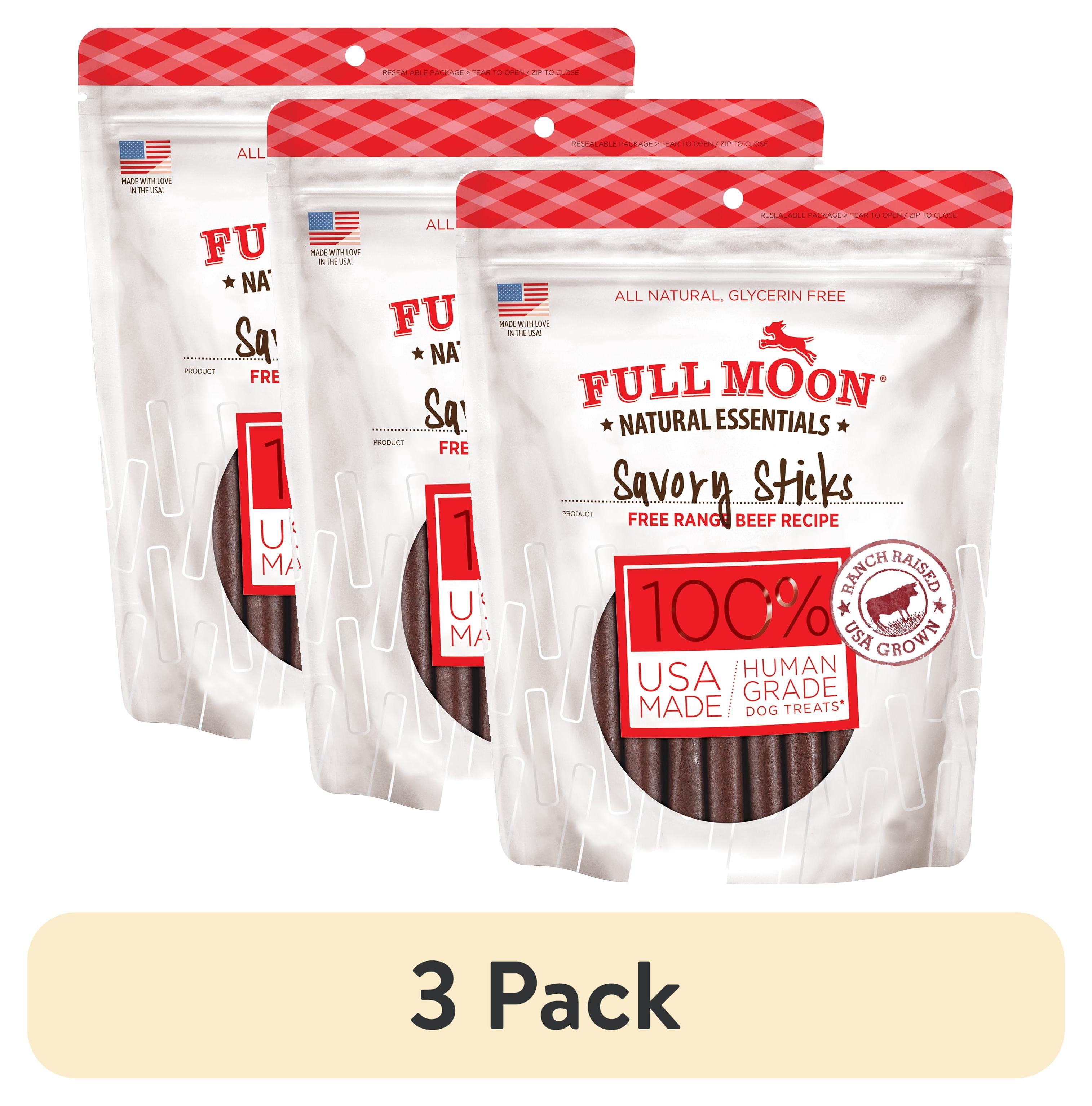 (3 pack) Full Moon Natural Essentials Beef Sticks Dog Treats, 22oz