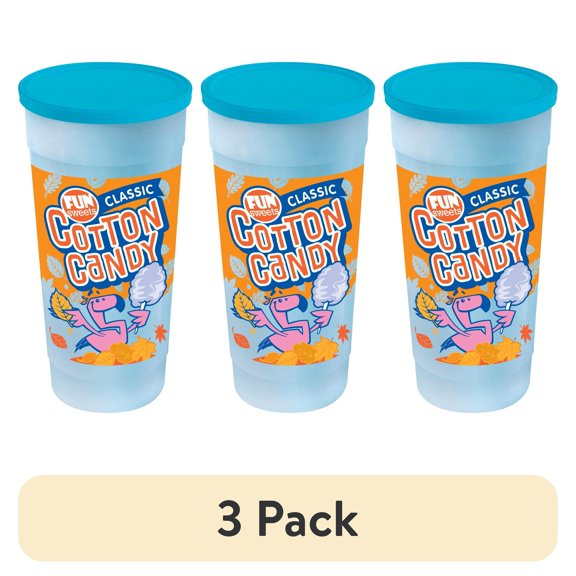 (3 pack) Fun Sweets Brand 6oz Fall Blue Raspberry Cotton Candy. Gluten Free & Peanut Free.