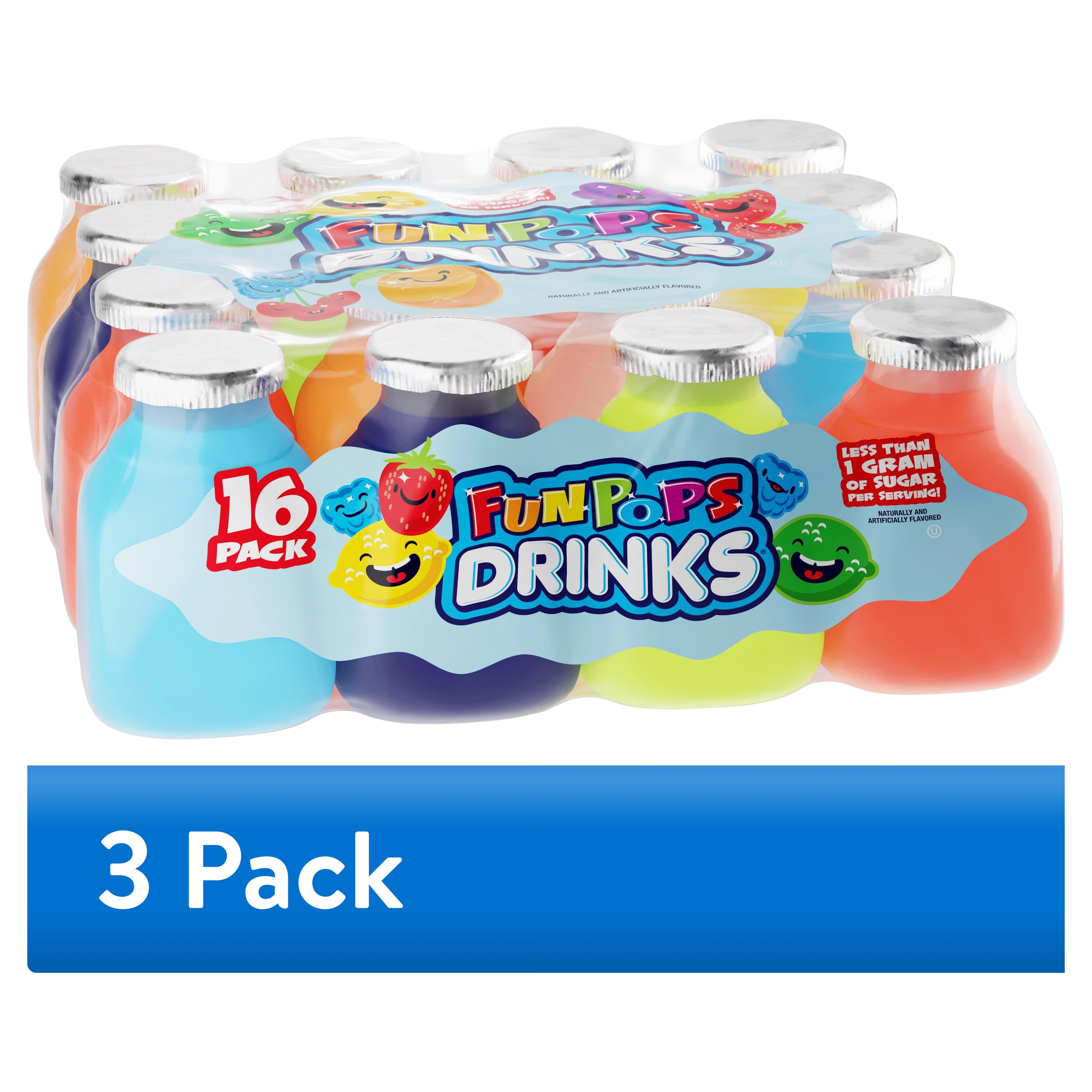 (3 pack) FunPops Kids Ready to Drink Variety Pack, Less than 1 g Sugar, 16 Count, 6 fl oz