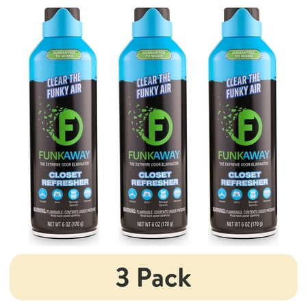(3 pack) FunkAway Air Deodorizer Closet Refresher AeroSpray, Fresh Scent, 6 oz
