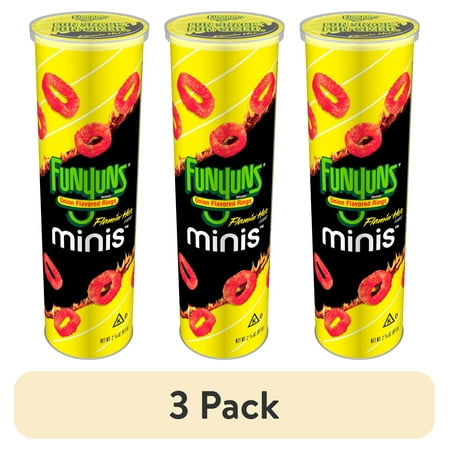 (3 pack) Funyuns Minis Flamin Hot Flavored Onion Rings, 2.785 oz Canister