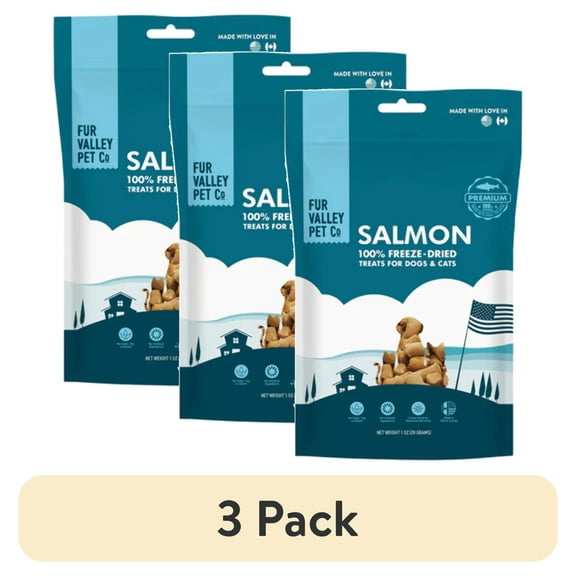 (3 pack) Fur Valley Pet Co. Freeze Dried Raw Salmon Treats & Topper for Dogs and Cats - 1 oz.