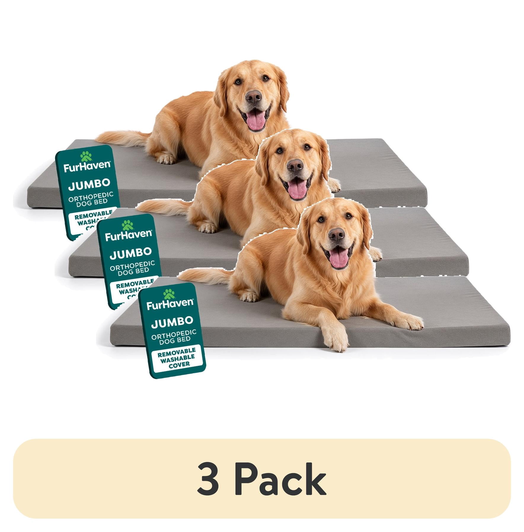 (3 pack) FurHaven Pet Products Restful Dreamer Large Orthopedic Foam Deluxe Crate Mat, Gray