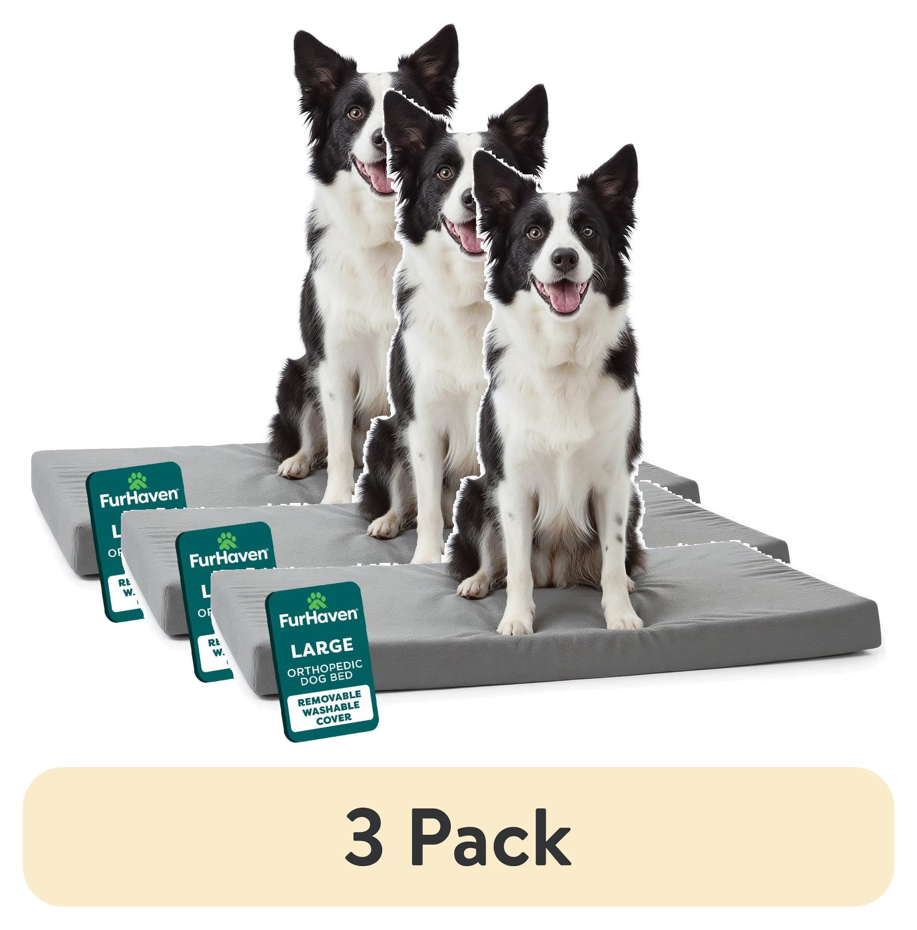 (3 pack) FurHaven Pet Products Restful Dreamer Medium/Large Orthopedic Foam Deluxe Crate Mat, Gray
