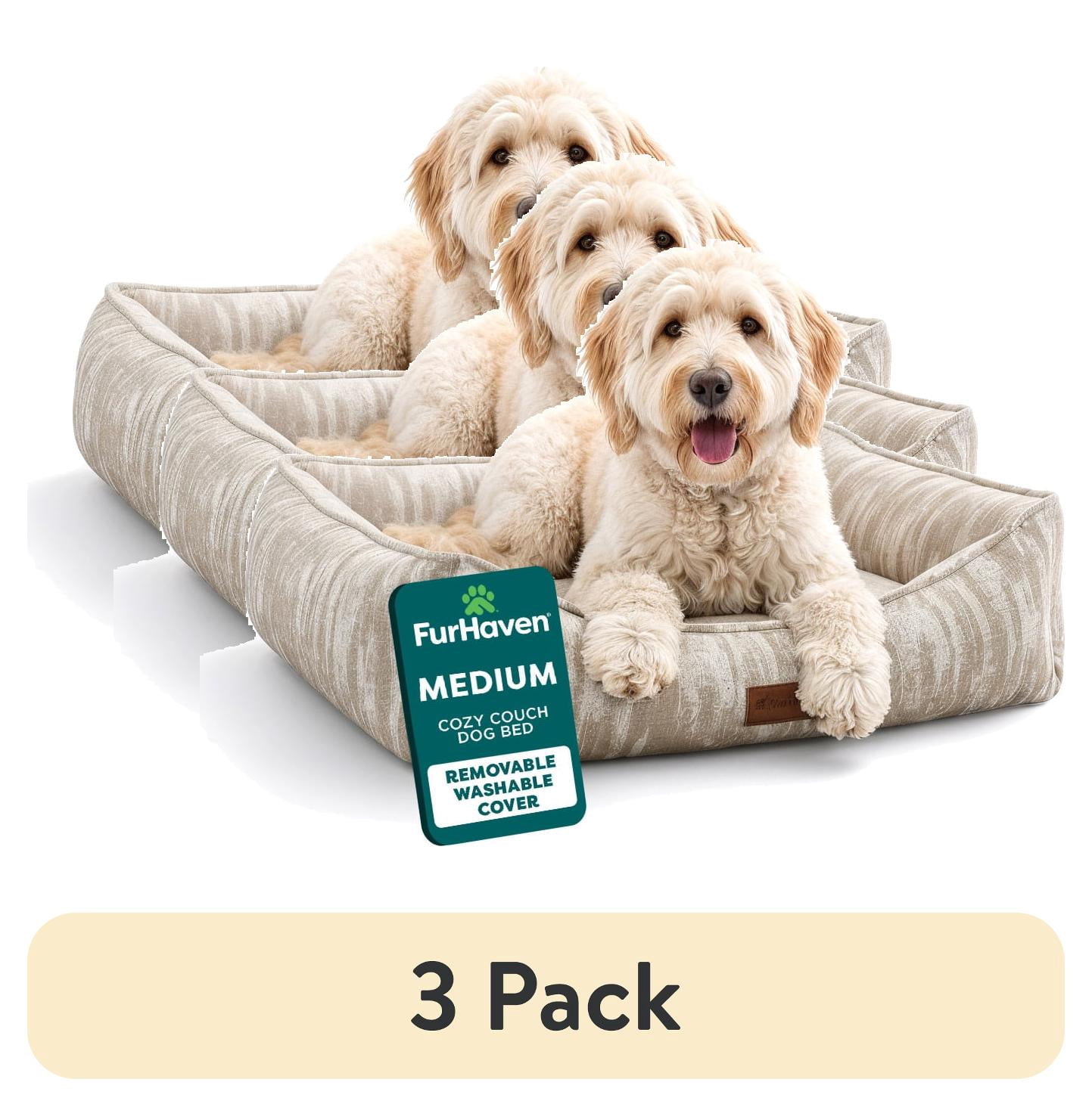 (3 pack) (3 pack) Furhaven Pet Products Medium Overstuffed Cozy Couch Non-Slip Dog & Cat Bed, 27"x21", Taupe