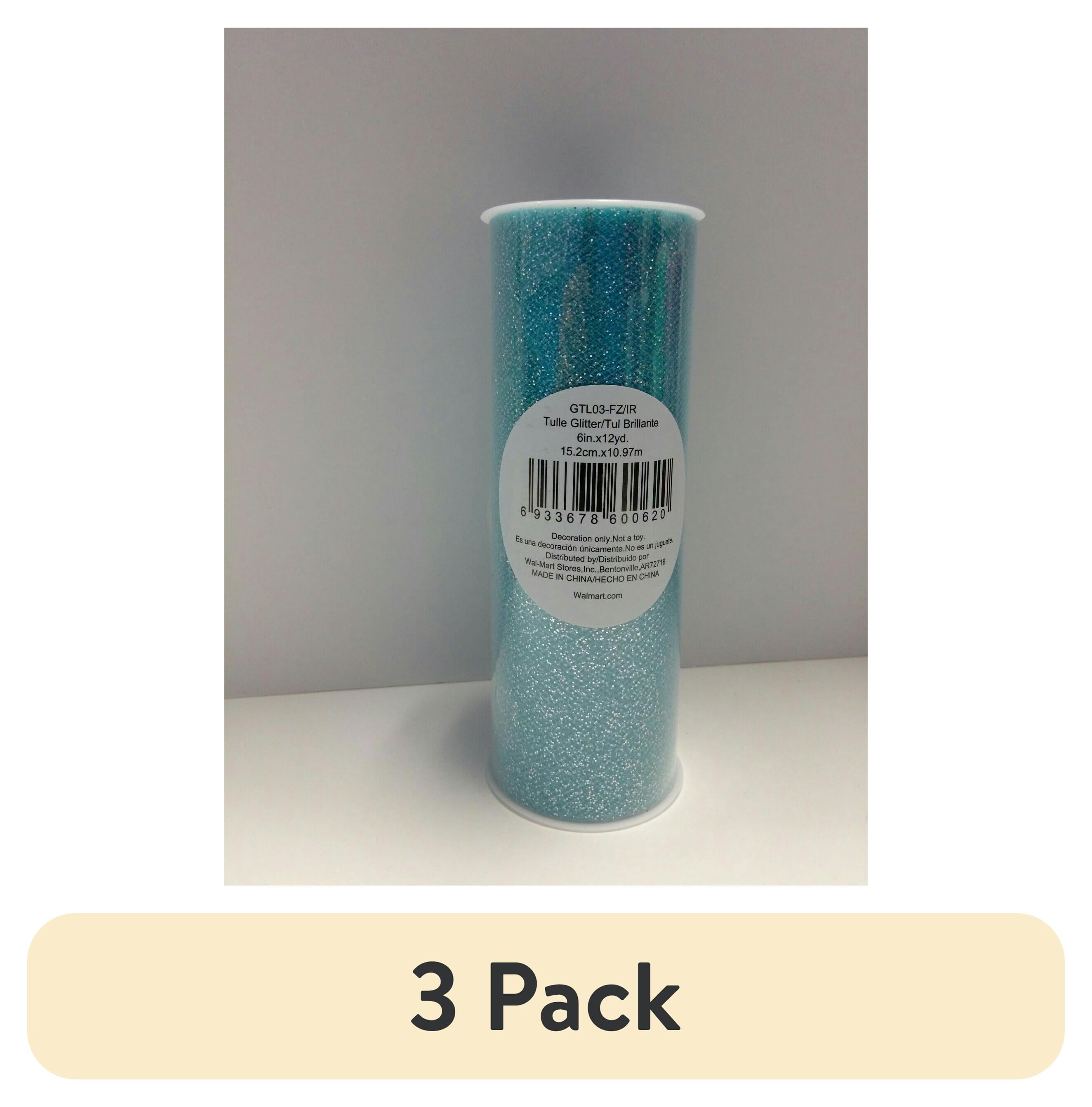 (3 pack) Fuzhou 6" 12Yd Light Blue Glitter Tulle, 100% Polyester by the bolt.