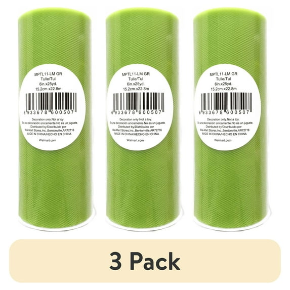 (3 pack) Fuzhou 6'' 25Yds Apple Green Matte Tulle, 100% Polyester by the Bolt