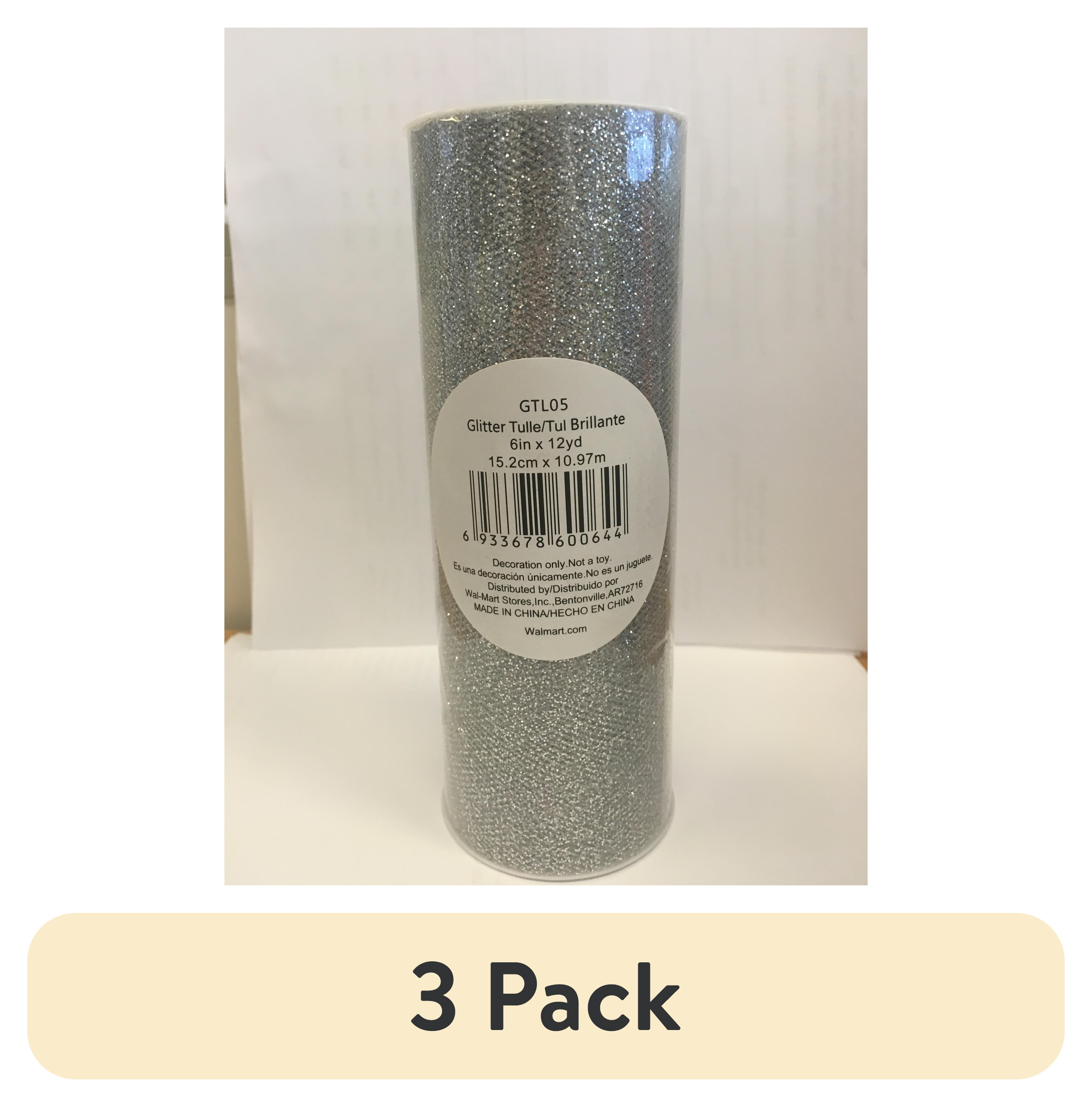(3 pack) Fuzhou 6" Silver Glitter Tulle Fabric, 12 Yards, 100% Polyester by the Bolt.