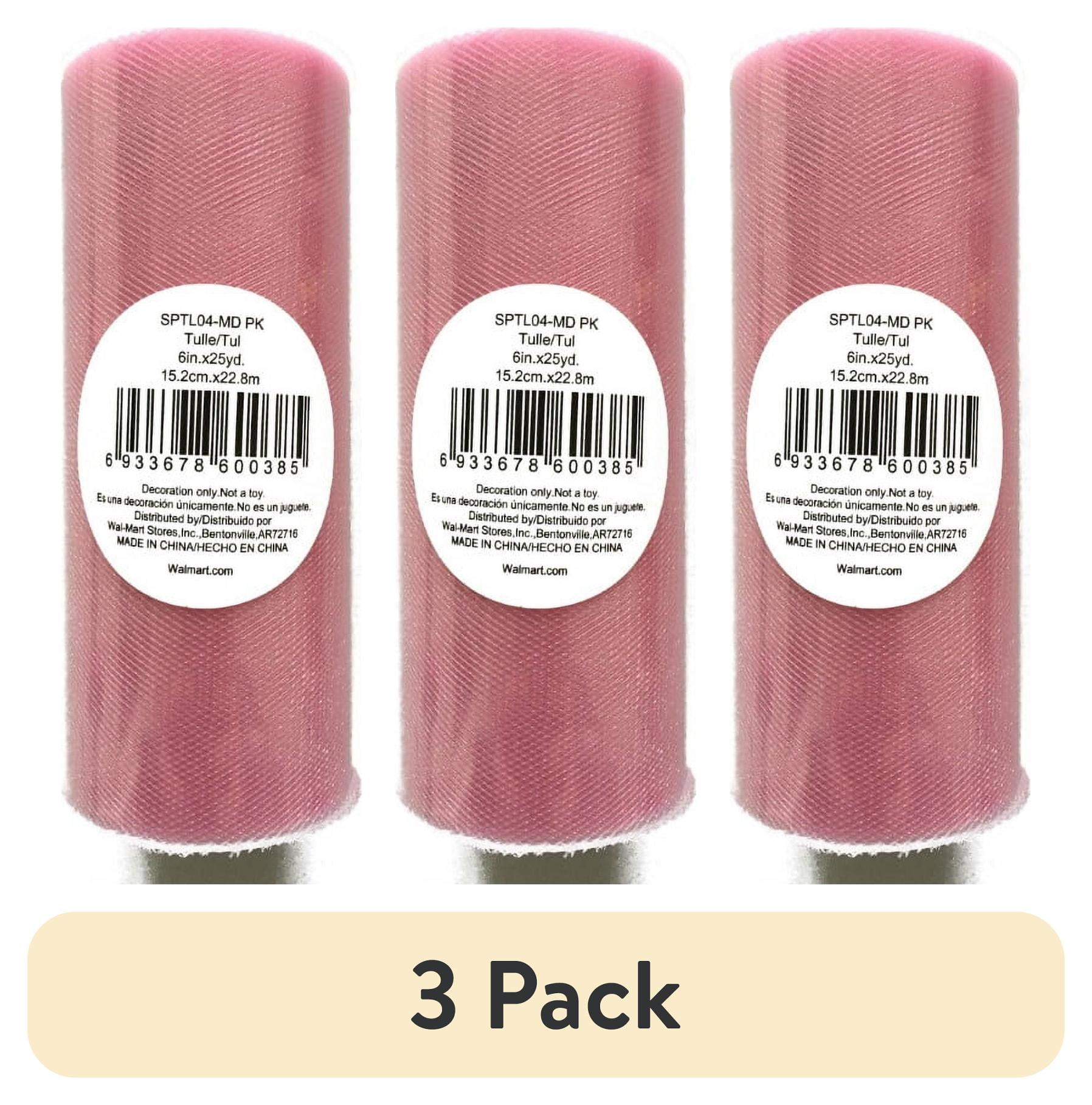 (3 pack) Fuzhou 6inch 25Yd Medium Pink Sparkle Tulle Fabric Spool,100% Polyester by the Bolt