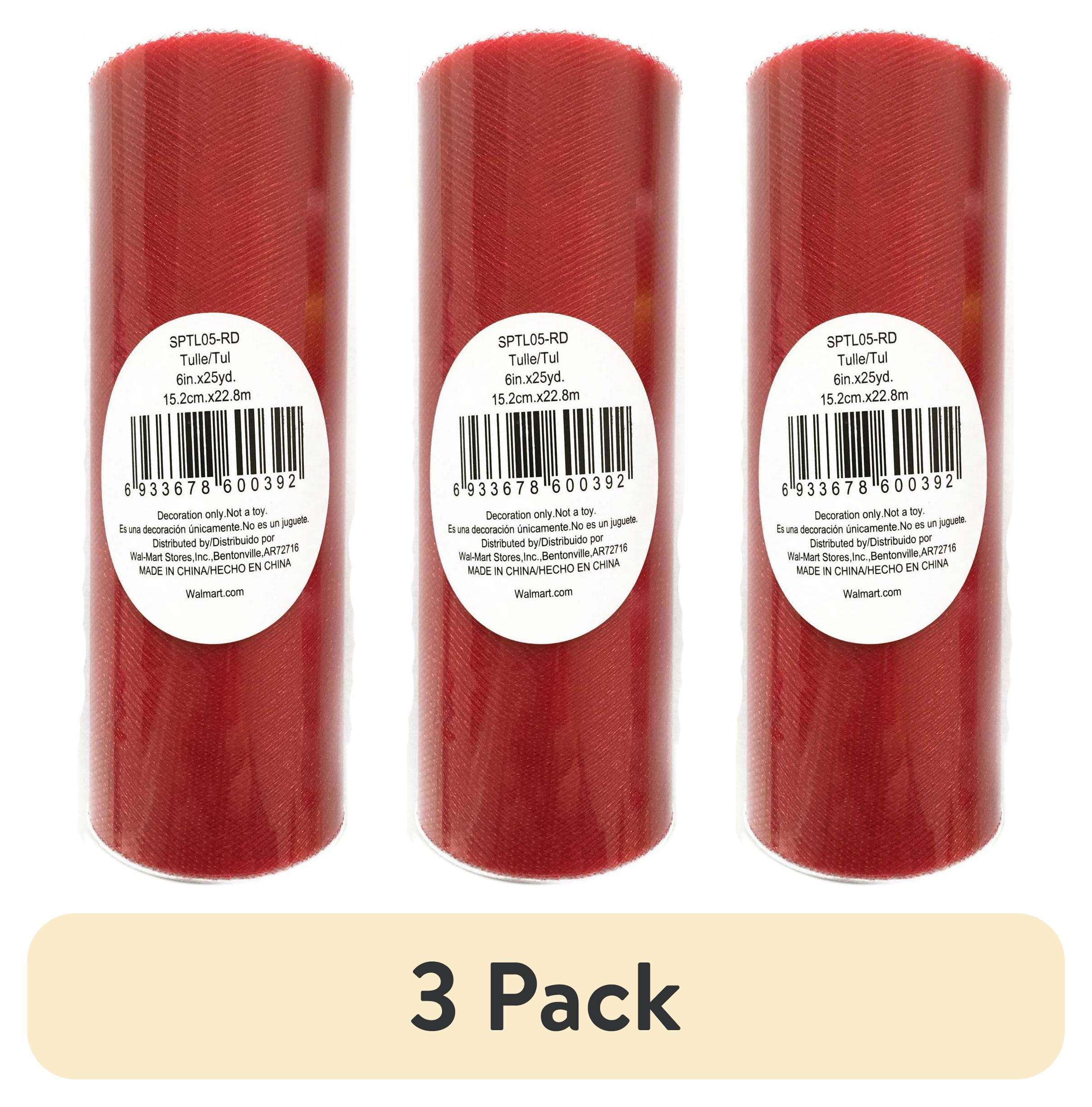 (3 pack) Fuzhou 6inch 25Yd Red Sparkle Tulle Fabric Spool,100% Polyester by the Bolt