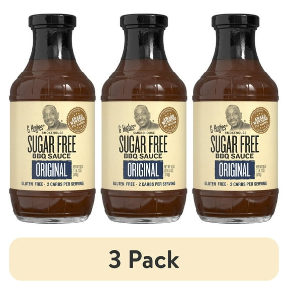 (3 pack) G Hughes Sugar Free Original BBQ Sauce, 18 oz