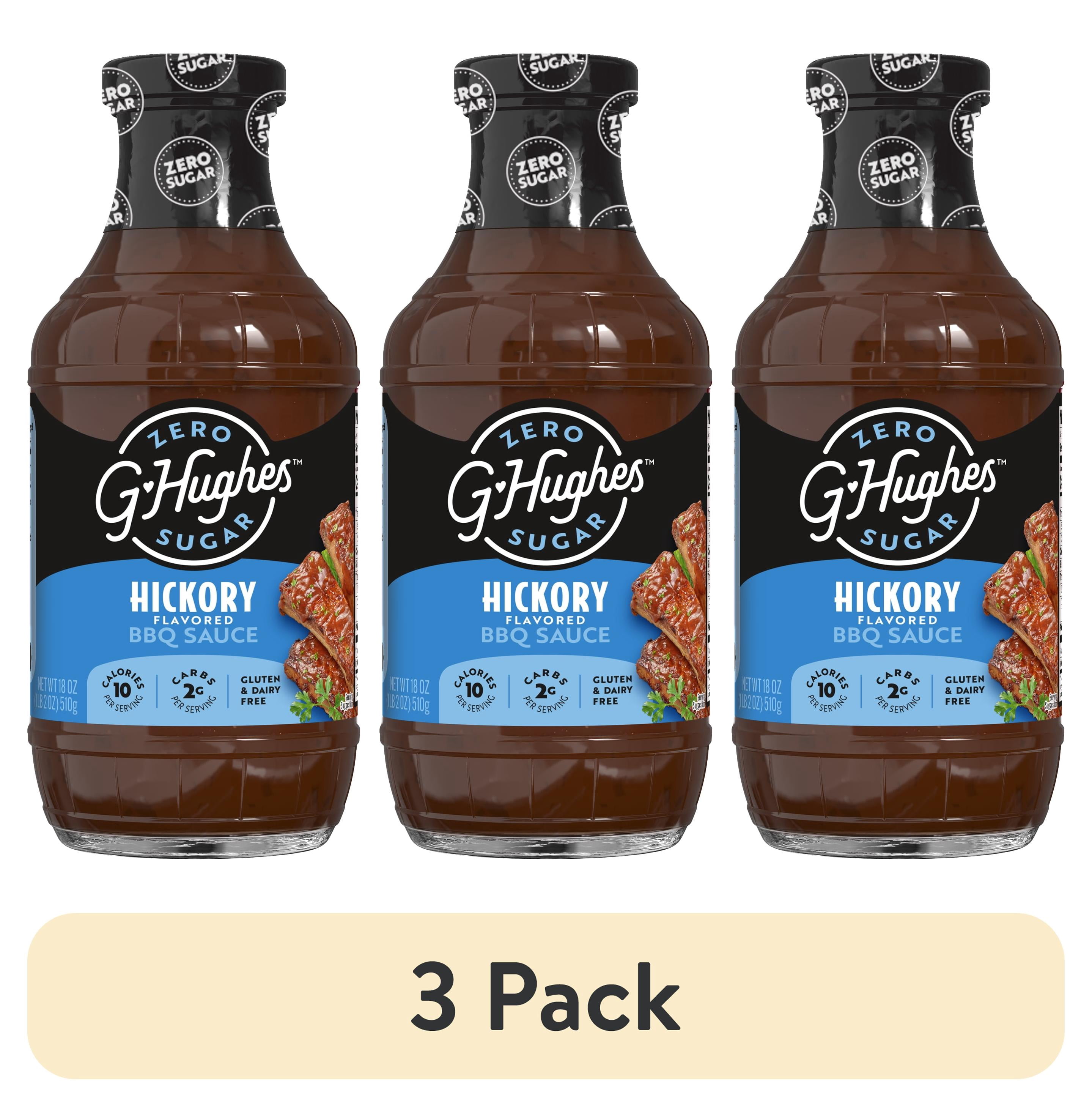 (3 pack) G Hughes Zero Sugar Hickory BBQ Sauce, 18 oz