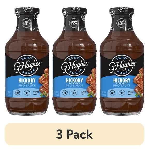 (3 pack) G Hughes Zero Sugar Hickory BBQ Sauce, 18 oz