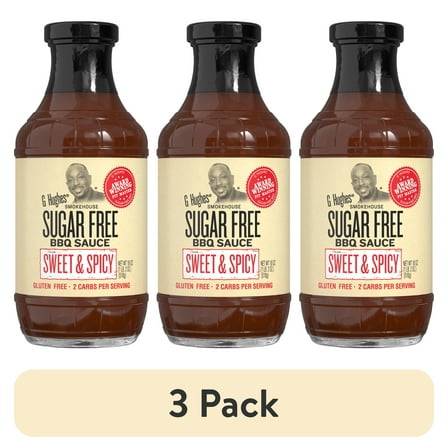 (3 pack) G Hughes Sugar Free Sweet & Spicy BBQ Sauce, 18 oz