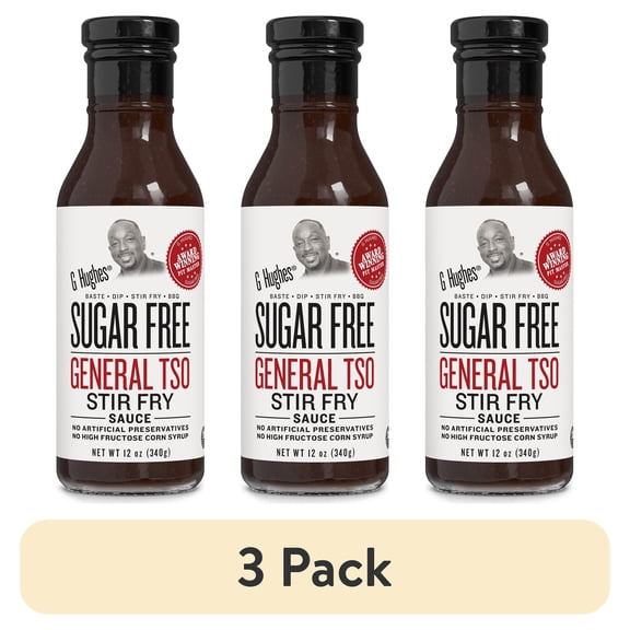 (3 pack) G Hughes Sugar Free General Tso Stir Fry Sauce, 12 oz