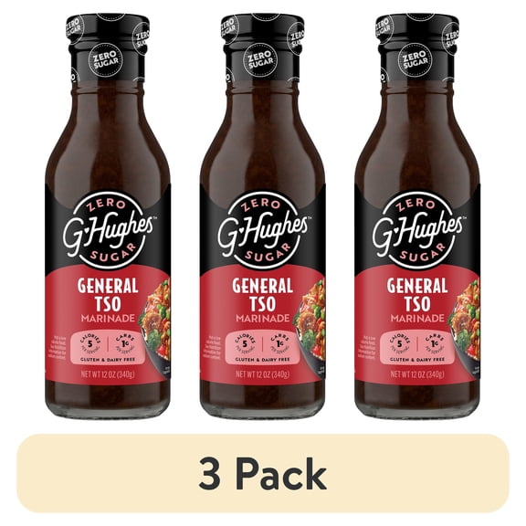(3 pack) G Hughes Zero Sugar General Tso Marinade, 12 oz