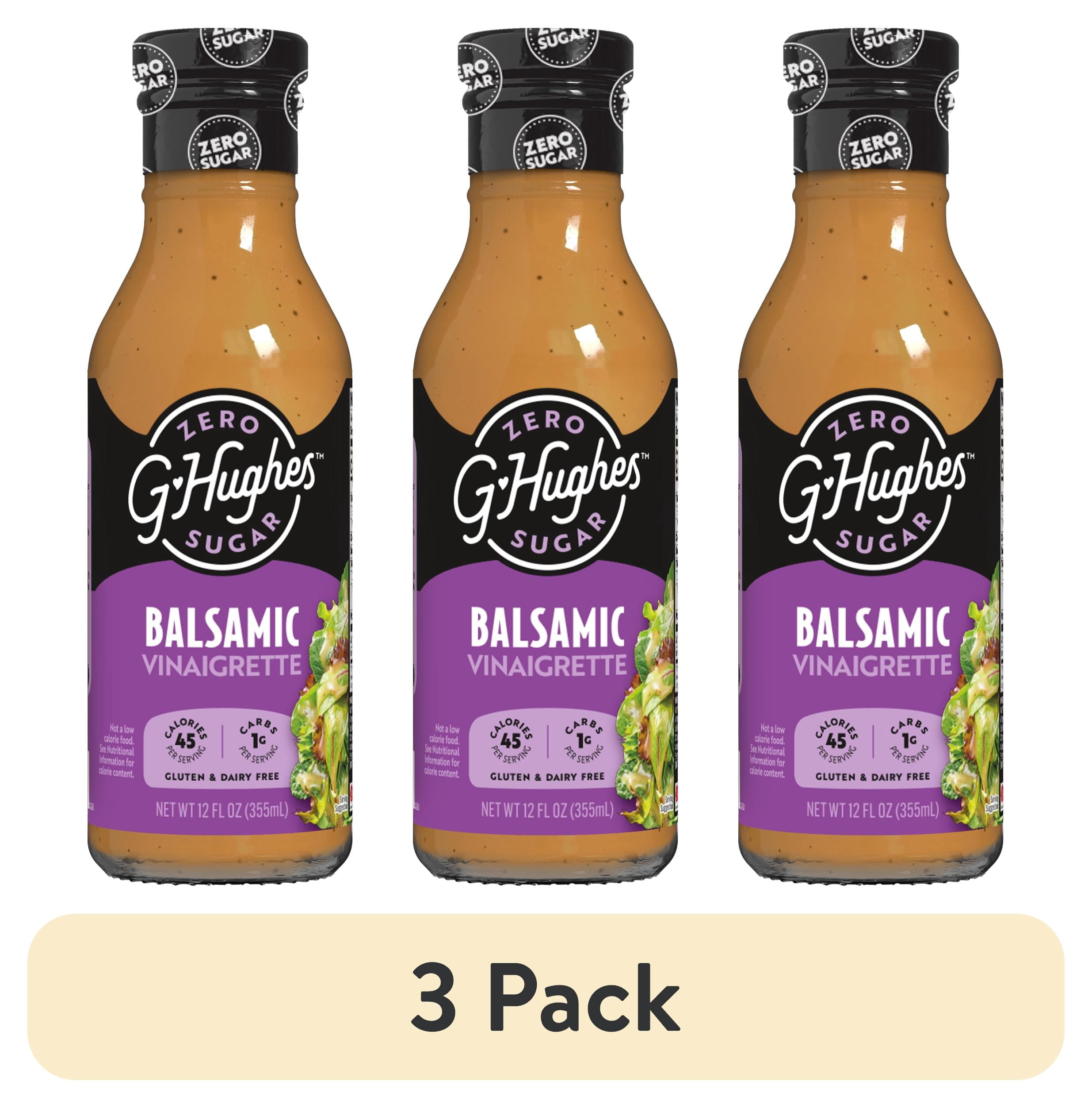 (3 pack) G Hughes Zero Sugar Balsamic Vinaigrette Salad Dressing, 12 fl oz
