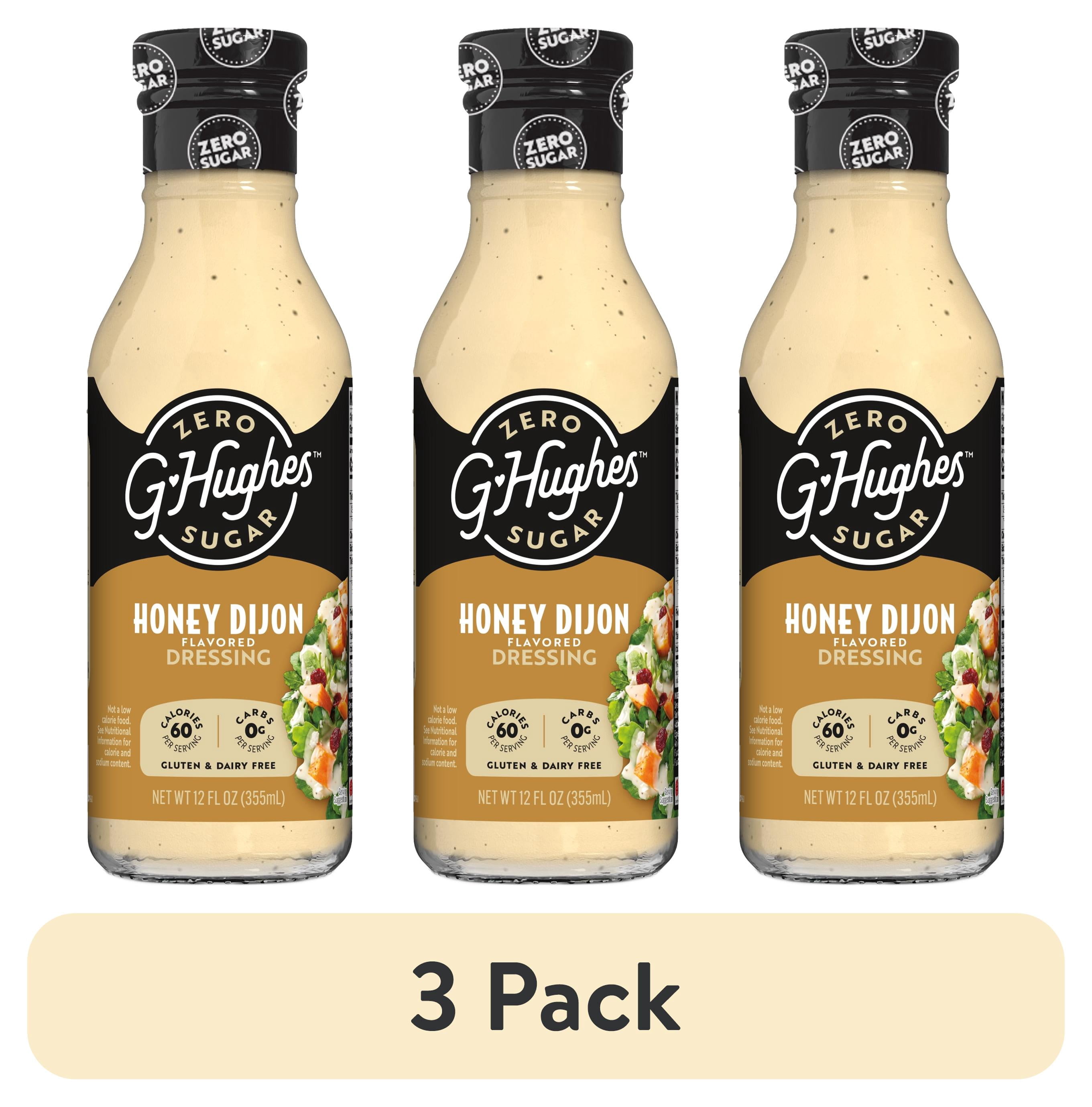 (3 pack) G Hughes Zero Sugar Honey Dijon Dressing, 12 Fl oz
