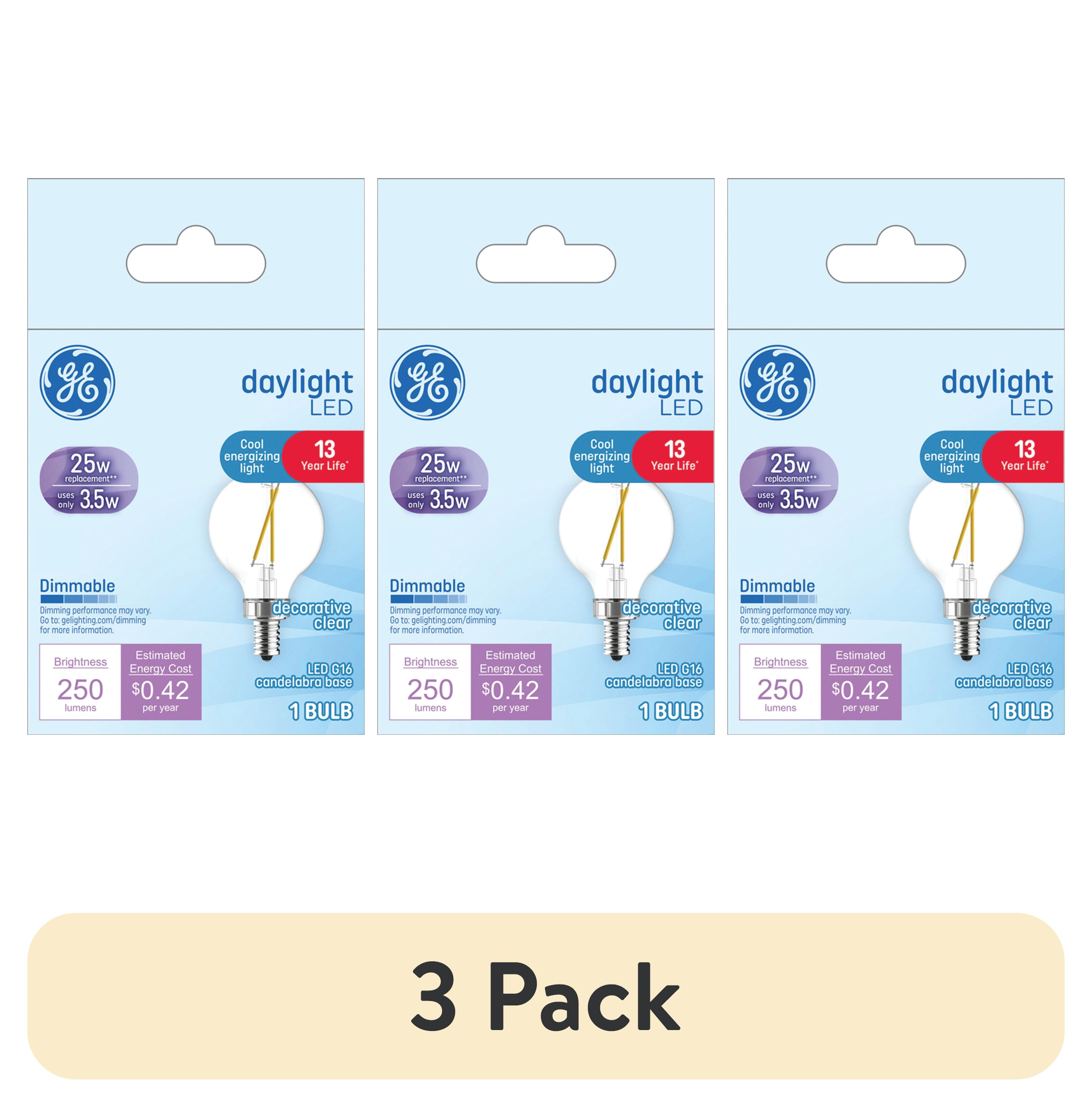 (3 pack) GE LED Light Bulb, 25 Watt, Daylight, G16.5 Globe Bulb, Small Base