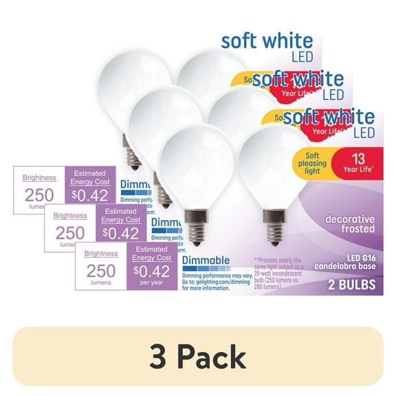 (3 pack) GE LED Light Bulbs, 25 Watt, Soft White, G16 Globe Bulbs, Small Base, 13yr, 2pk