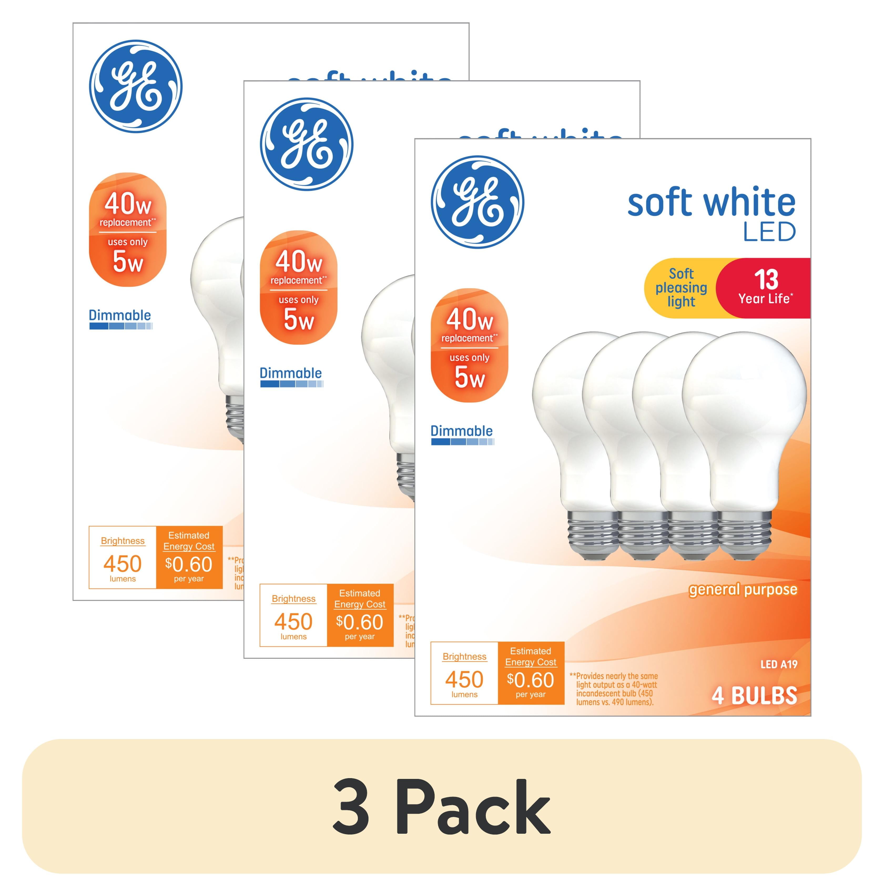 (3 pack) GE LED Light Bulbs, 40 Watts, Soft White, A19 Bulbs, Medium Base, Frosted Finish, 13yr, 4pk