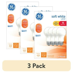 (3 pack) GE LED Light Bulbs, 40 Watts, Soft White, A19 Bulbs, Medium Base, Frosted Finish, 13yr, 4pk