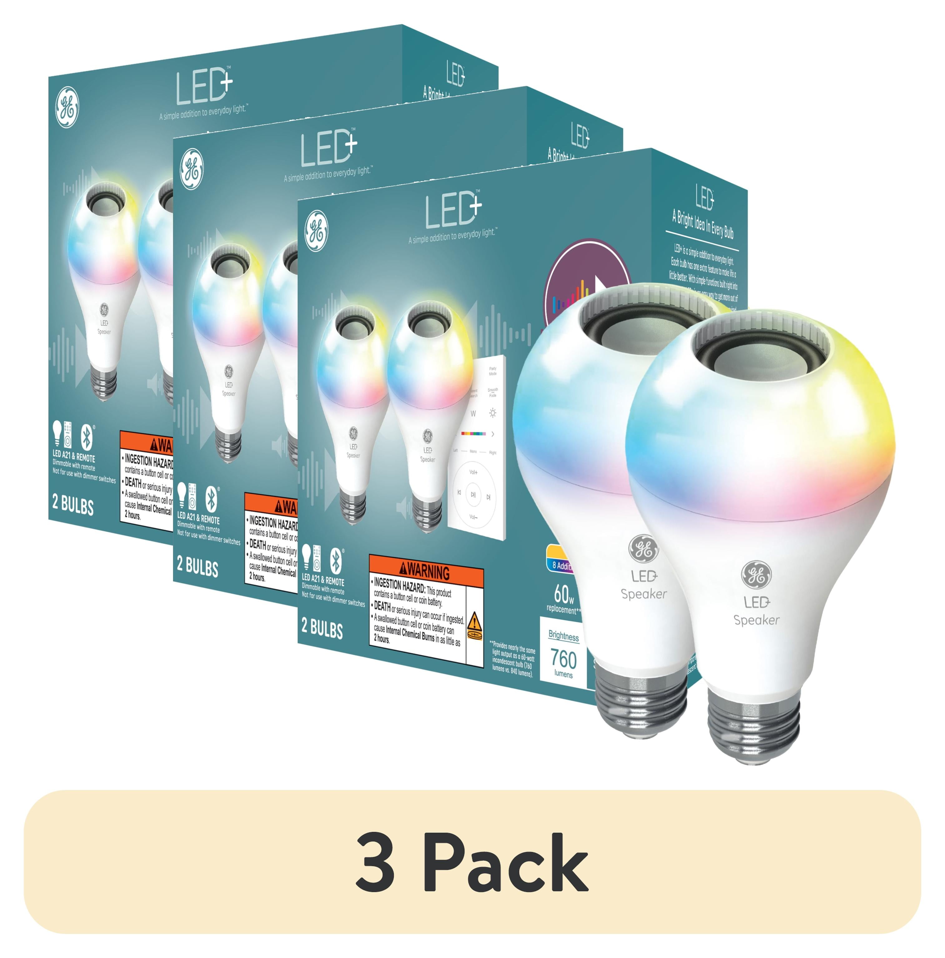 (3 pack) GE LED+ Speaker LED Light Bulb, Color Changing, 60 Watt, A21 Bulbs, Medium Base, 2pk