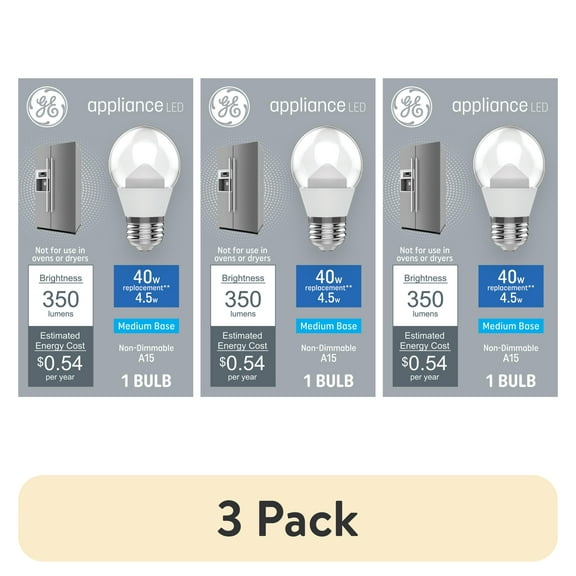 (3 pack) GE Specialty LED Light Bulb, 40 Watts, Daylight, A15 Appliance Bulb, Medium Base, Clear Finish
