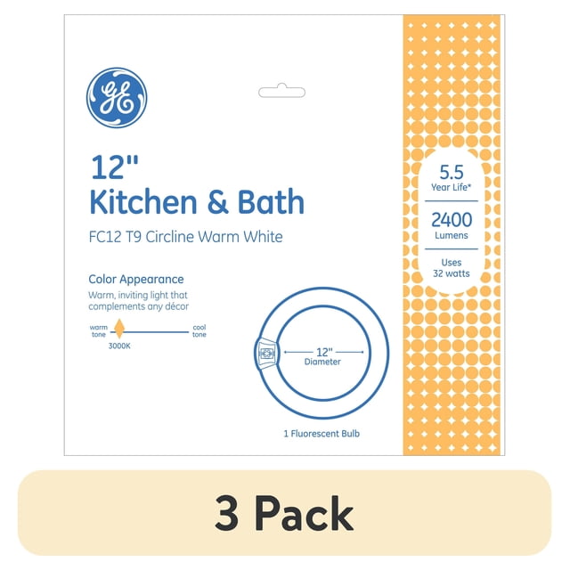 (3 pack) GE Warm White 32 Watt 12in Inch T9 G10q Base Fluorescent Tube ...
