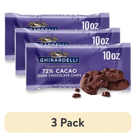 (3 pack) GHIRARDELLI 72% Cacao Dark Chocolate Premium Baking Chips, Chocolate Chips for Baking, 10 oz Bag