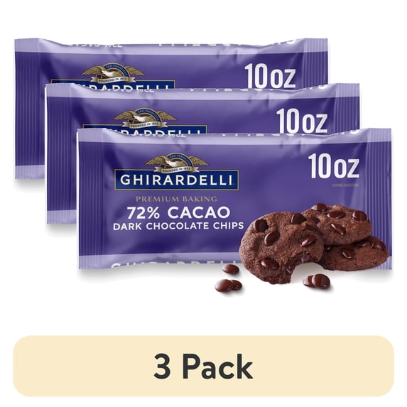 (3 pack) GHIRARDELLI 72% Cacao Dark Chocolate Premium Baking Chips, Chocolate Chips for Baking, 10 oz Bag