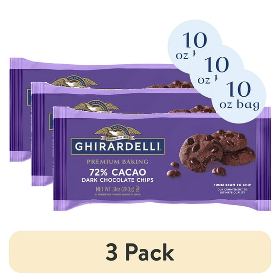 (3 pack) GHIRARDELLI 72% Cacao Dark Chocolate Premium Baking Chips, Chocolate Chips for Baking, 10 oz Bag