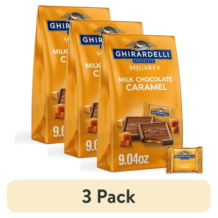 (3 pack) GHIRARDELLI Milk Chocolate Candy SQUARES with Caramel Filling, 9.04 oz Bag