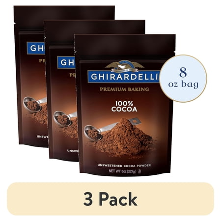 (3 pack) GHIRARDELLI Premium Baking Cocoa 100% Unsweetened Cocoa Powder, 8 oz Bag