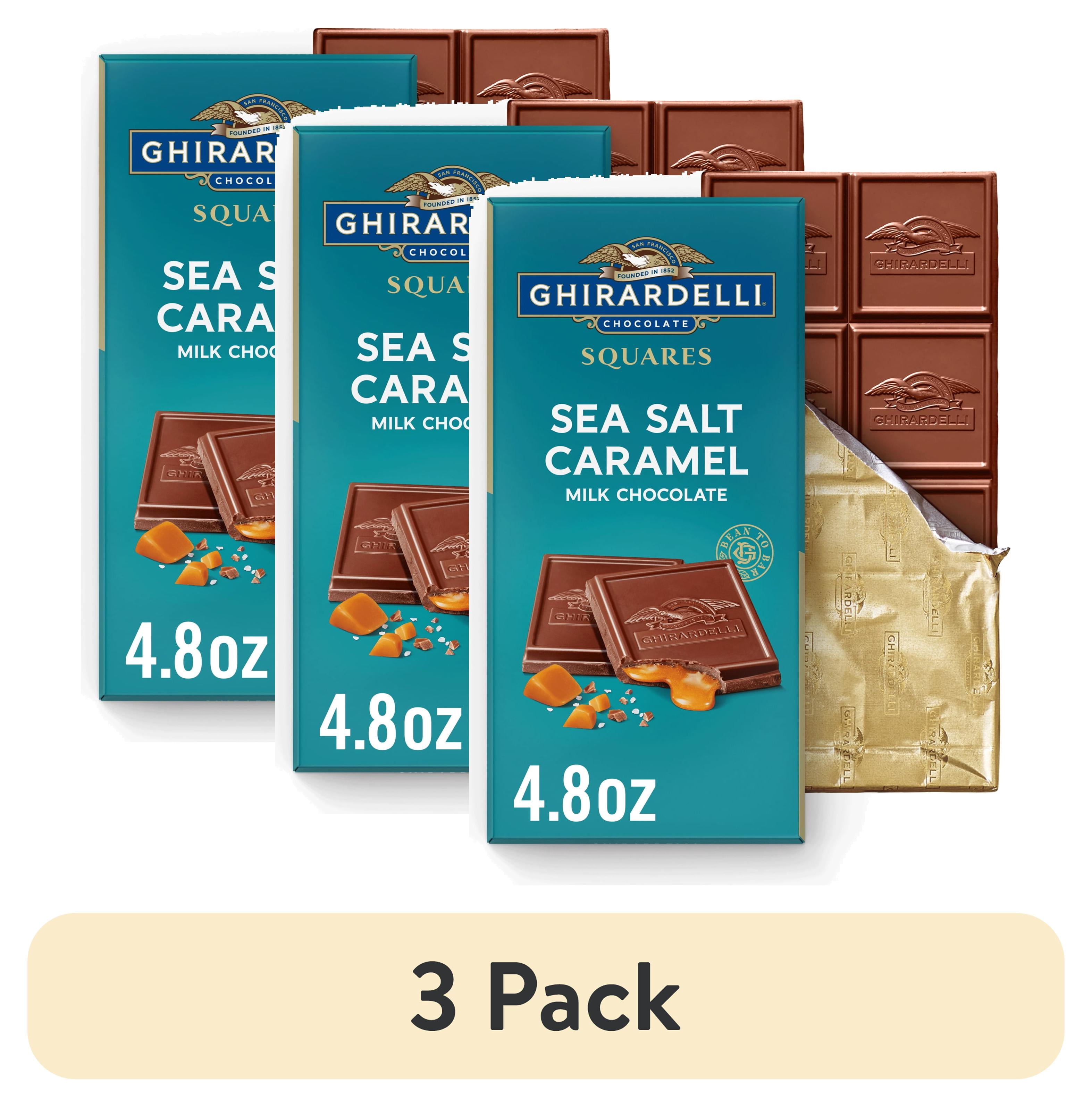 (3 pack) GHIRARDELLI Sea Salt Caramel Milk Chocolate Candy SQUARES Bar, 4.8 oz Bar