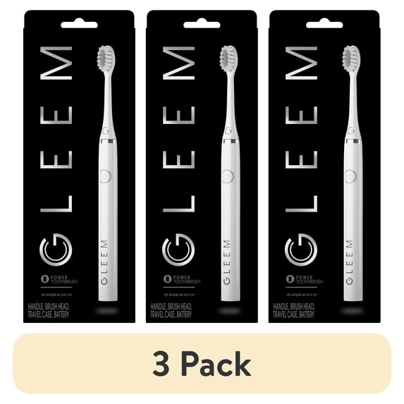 (3 pack) GLEEM Electric Battery Toothbrush, Soft Bristles, White