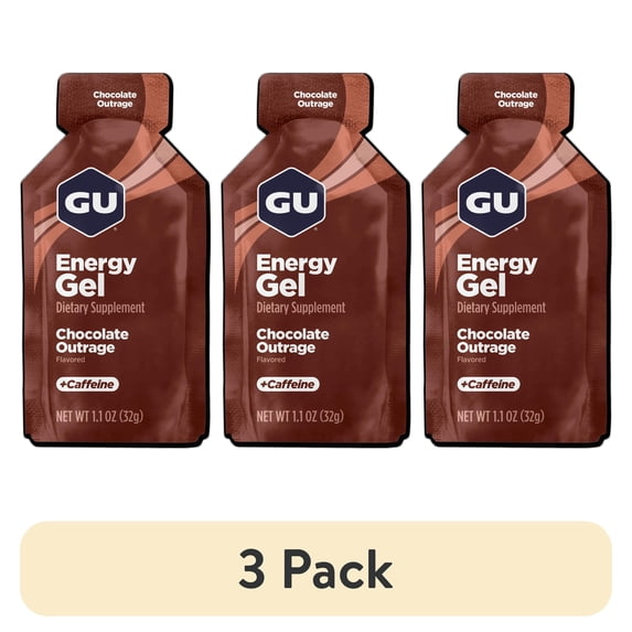 (3 pack) GU Energy Gel, Chocolate Outrage, 1ct - 1.1 oz Packet, Energy Booster for Running
