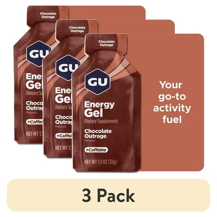 (3 pack) GU Energy Gel, Energy Booster Running Gel, Chocolate Outrage, 1.1 oz Packet