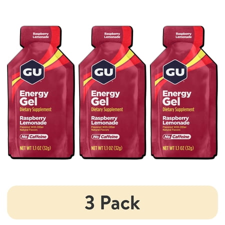 (3 pack) GU Energy Gel, Raspberry Lemonade, 1ct - 1.1oz Packet, Energy Booster for Running