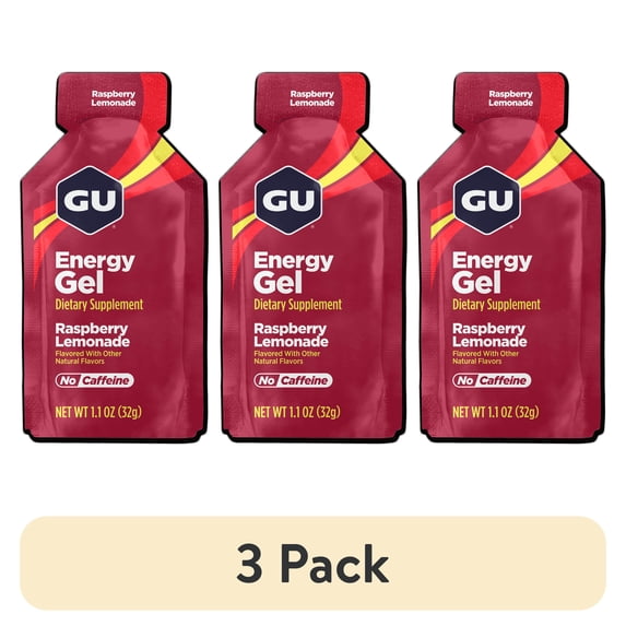 (3 pack) GU Energy Gel, Raspberry Lemonade, 1ct - 1.1oz Packet, Energy Booster for Running