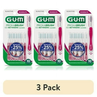 (3 pack) GUM Proxabrush Go-Betweens - Moderate, Interdental Brushes, Soft Bristled Dental Picks, 10 Count