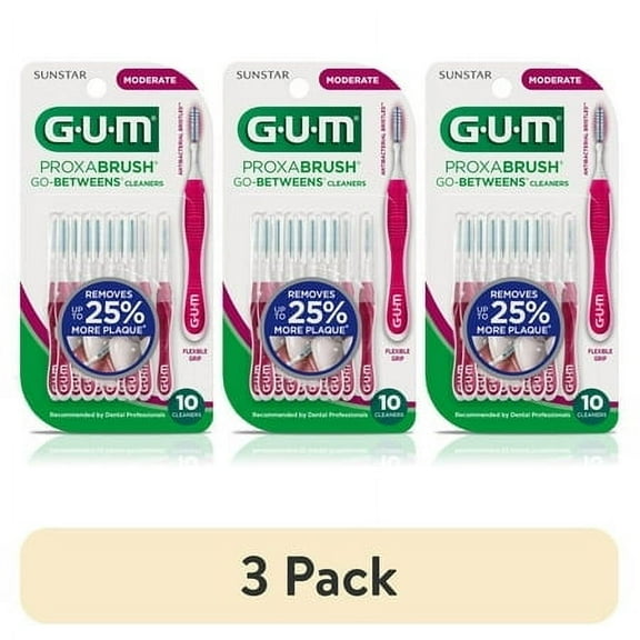 (3 pack) GUM Proxabrush Go-Betweens Cleaners Moderate 10 Count, Interdental Brushes