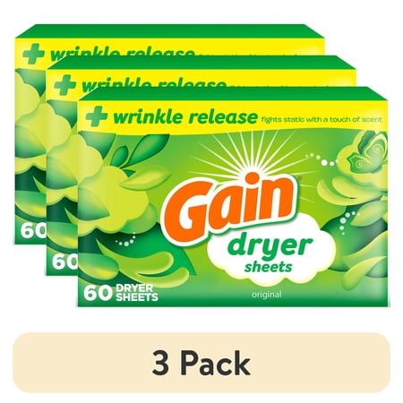 (3 pack) Gain Dryer Sheets, Original Scent, 60 Count